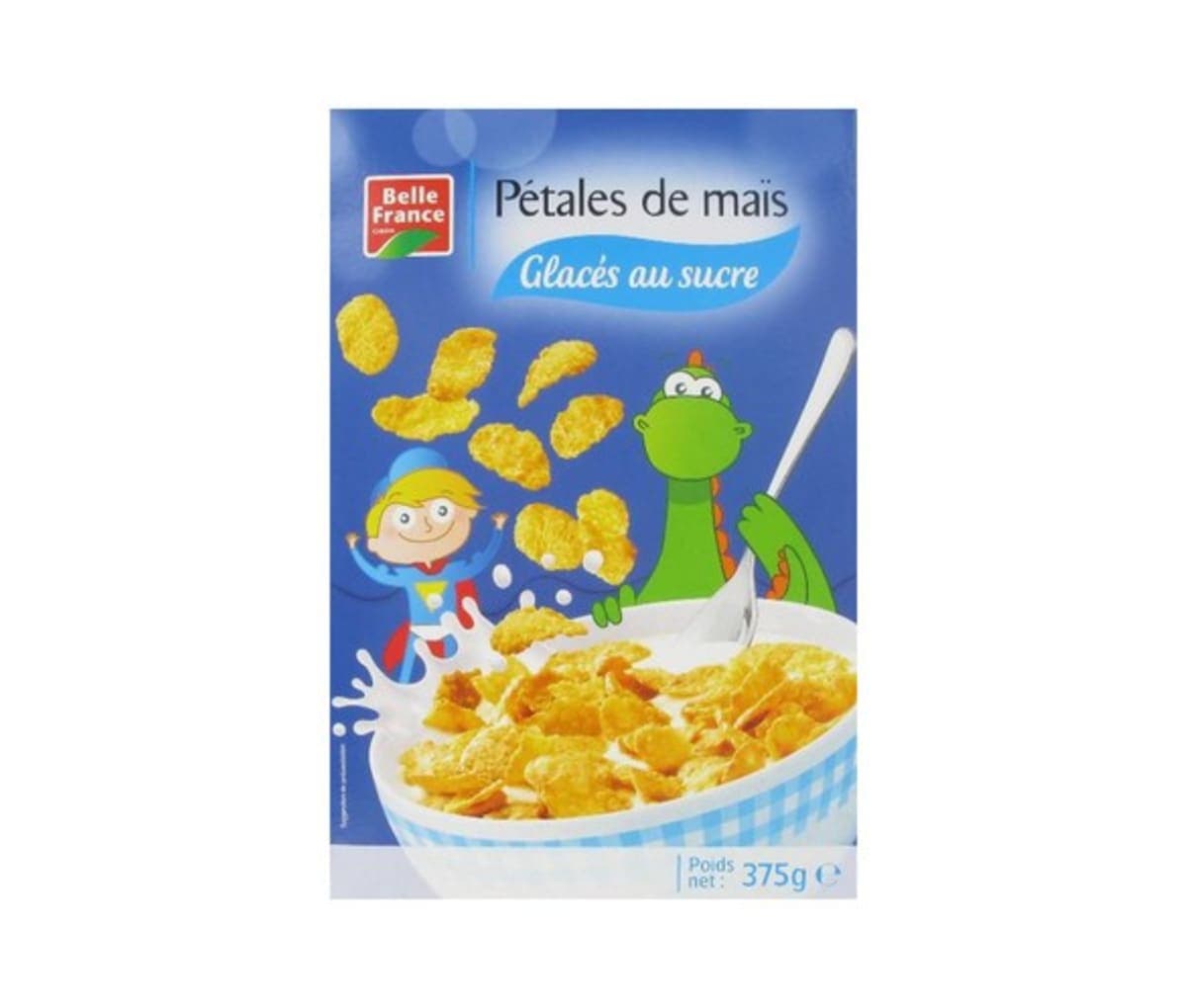 Céréales, Pétales de maïs, Glacés au sucre, Belle France, 375g