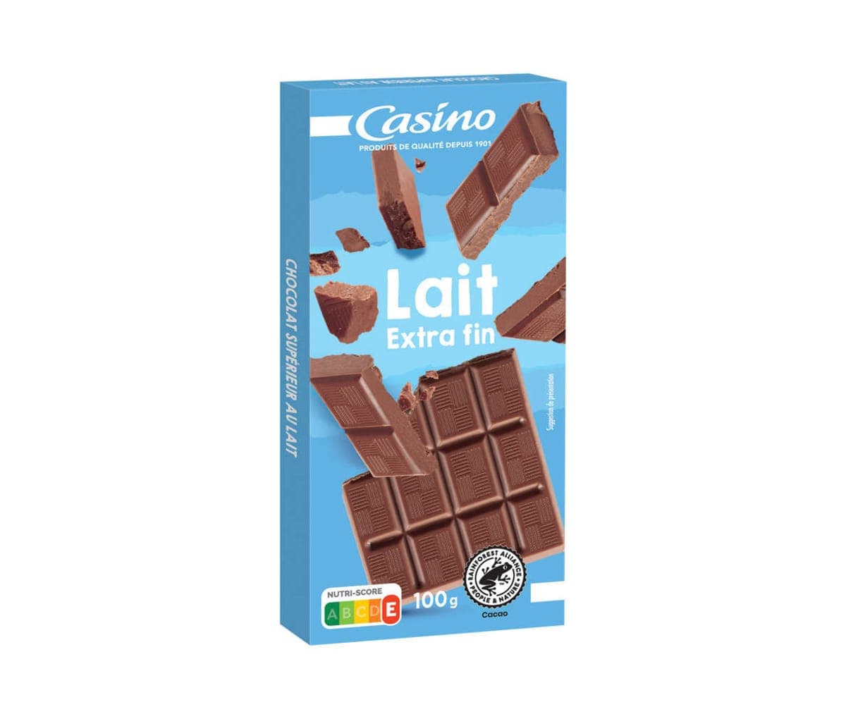 Chocolat lait, extra fin, Casino, 100g