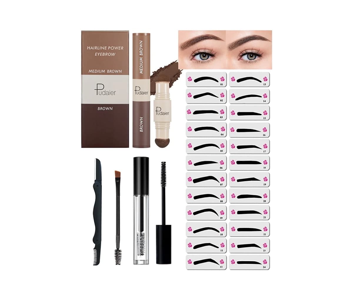 Kit pochoir sourcils, tampon, 2 couleurs, imperméable, mi brun & brun