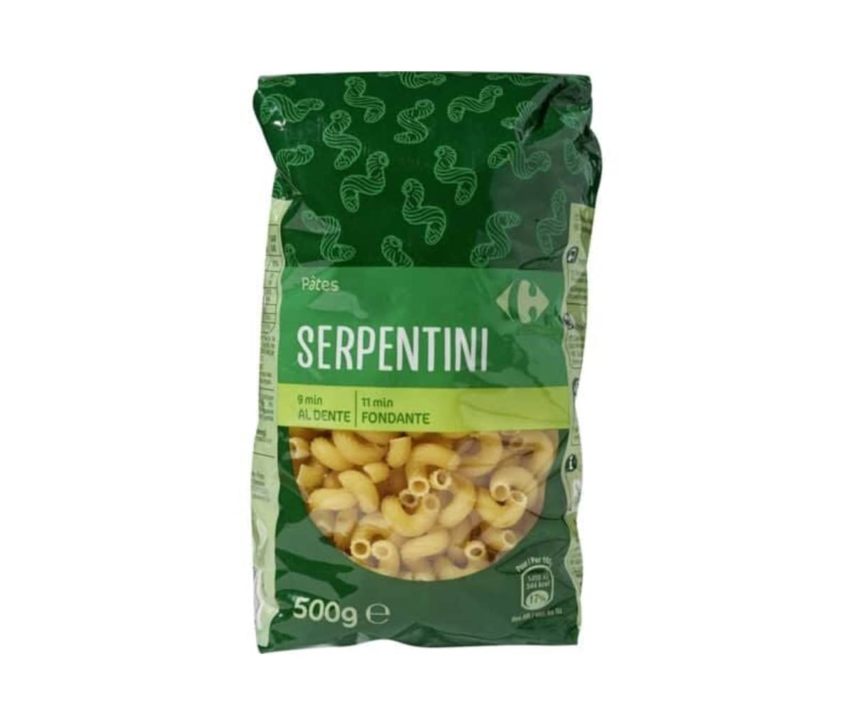 Pâtes Serpentini, Carrefour, 500g