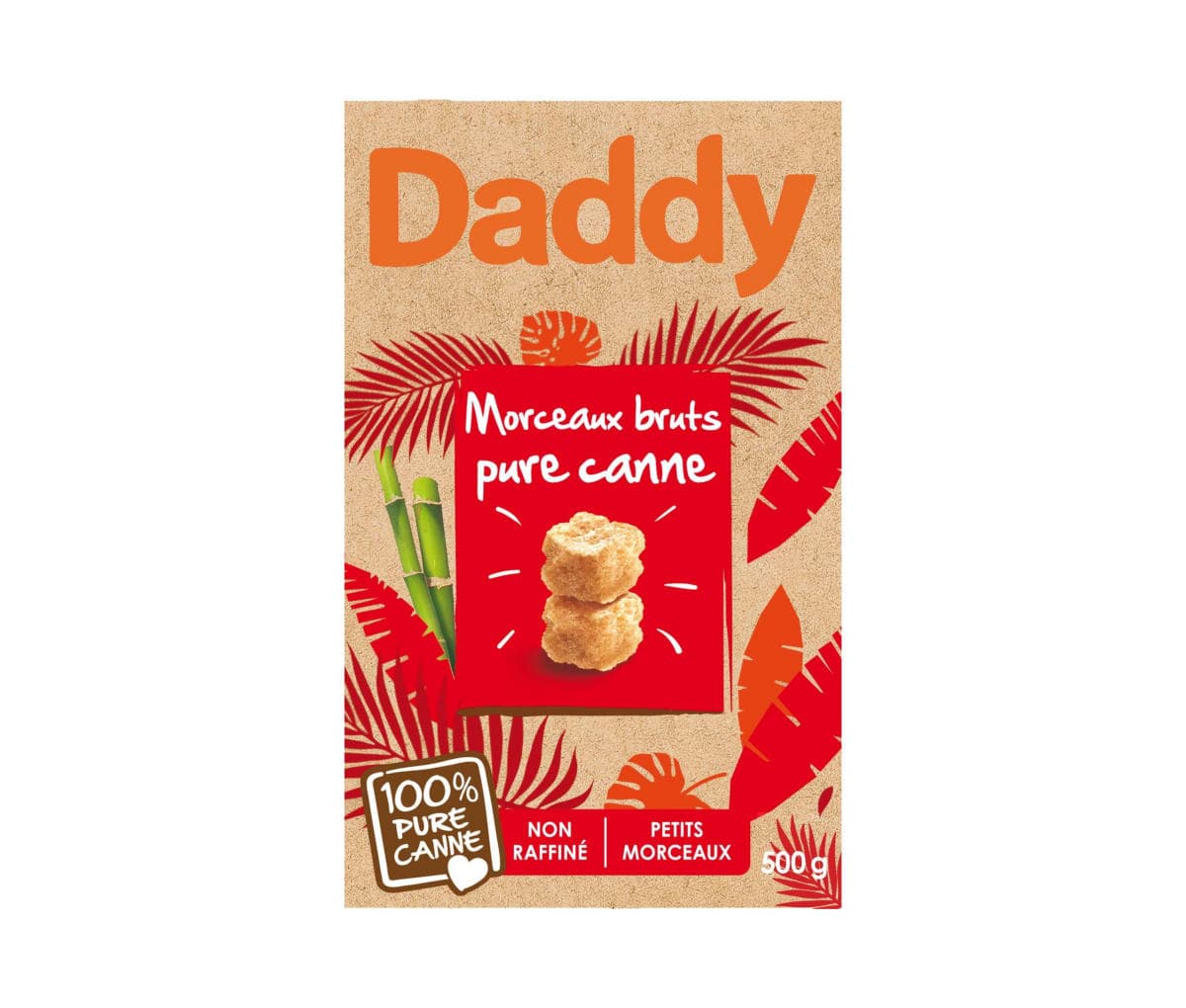 Sucre roux, pure canne en morceaux bruts, Daddy, 500g